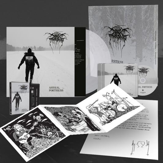 the album cover for Darkthrone - Astral Fortress - Peaceville Store Exclusive Deluxe Edition, 140gm Clear Vinyl/CD/Cassette/A4 Letter/Art Prints