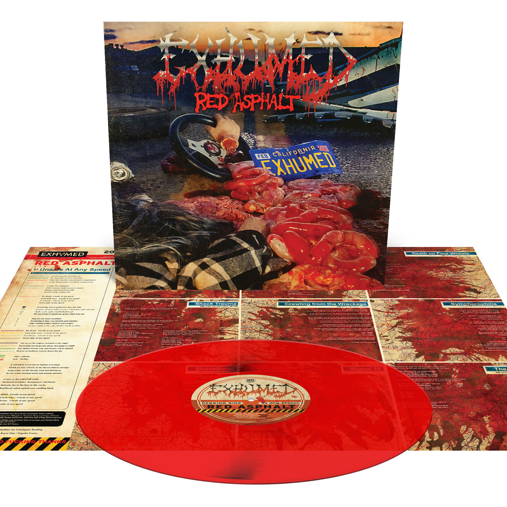 the album cover for Exhumed - Red Asphalt Mocks [Blood Red]