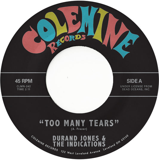 the album cover for Durand Jones & The Indications - Too Many Tears / Cruisin' to the Parque [Sea Glass Blue Vinyl Single]