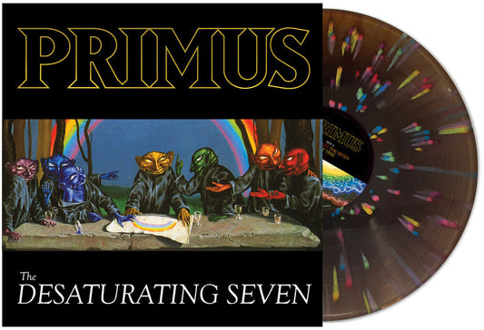 the album cover for Primus - Desaturating Seven (Midnight Rainbow/ 7th Anniversary Edition) [Gold Foil Stamping/Midnight Rainbow Splatter LP]