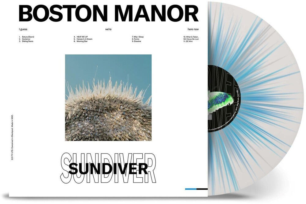 the album cover for Boston Manor - Sundiver - White Sky Blue Grey Splatter [Colored Vinyl]