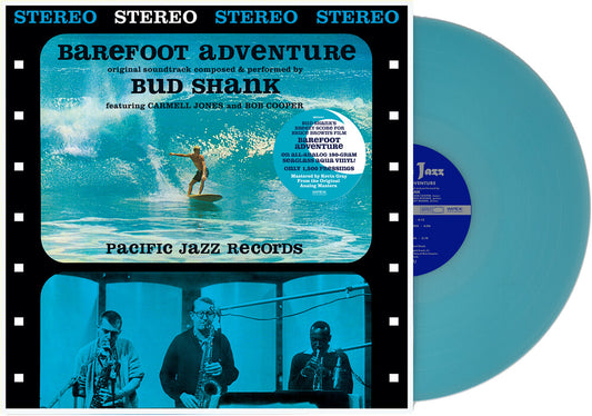 the album cover for Bud Shank - Barefoot Adventure - Seaglass Agua [Colored Vinyl] [Limited Edition]