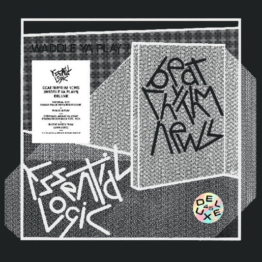 the album cover for Essential Logic - Beat Rhythm News (Waddle Ya Play) [45th Anniversary Edition, BLACK & WHITE SPLATTER VINYL]