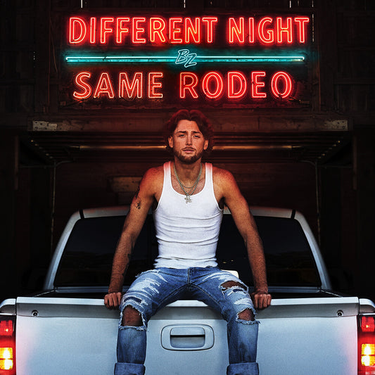 the album cover for Bailey Zimmerman - Different Night Same Rodeo
