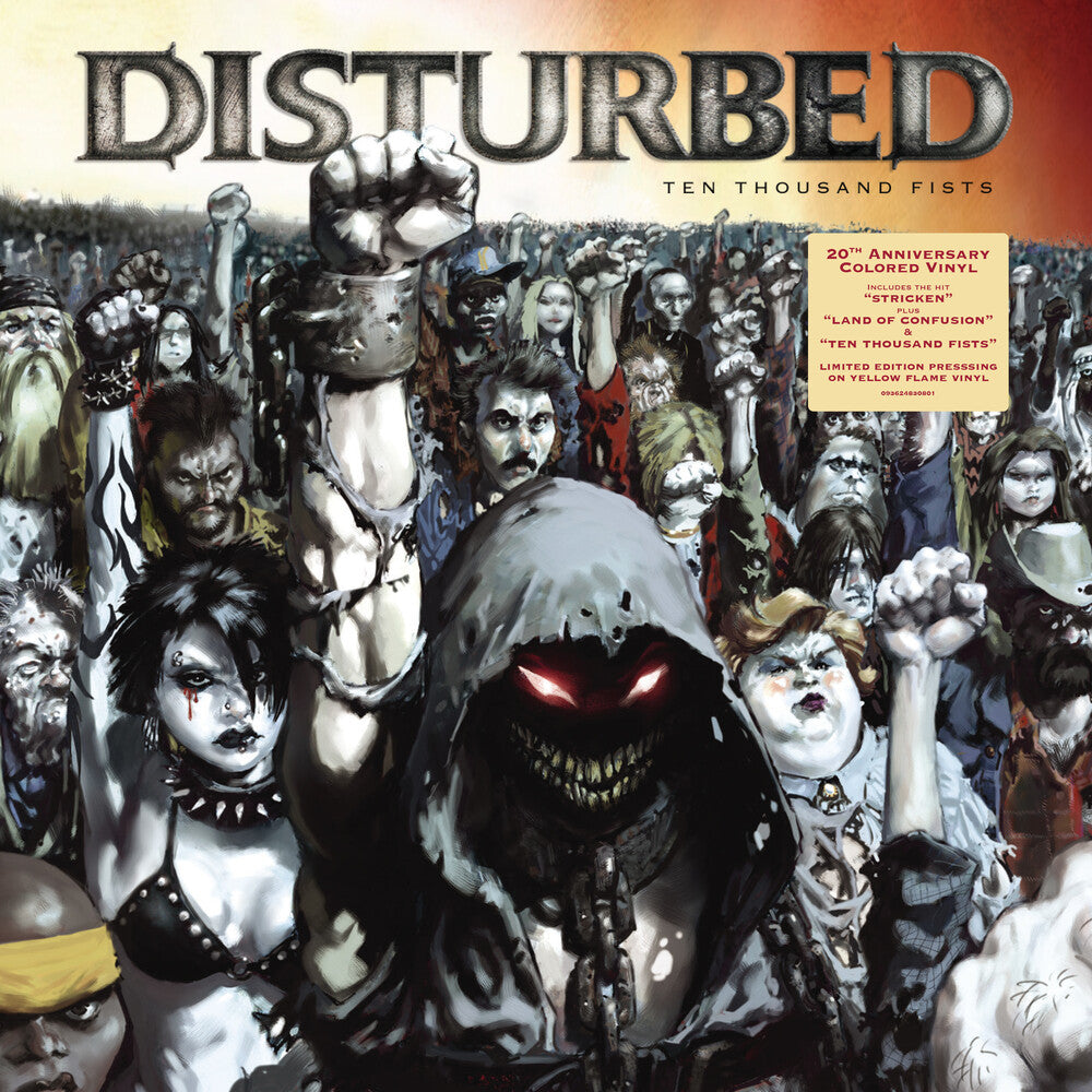 the album cover for Disturbed - Ten Thousand Fists (20th Anniversary) - [Yellow Flame 2LP]