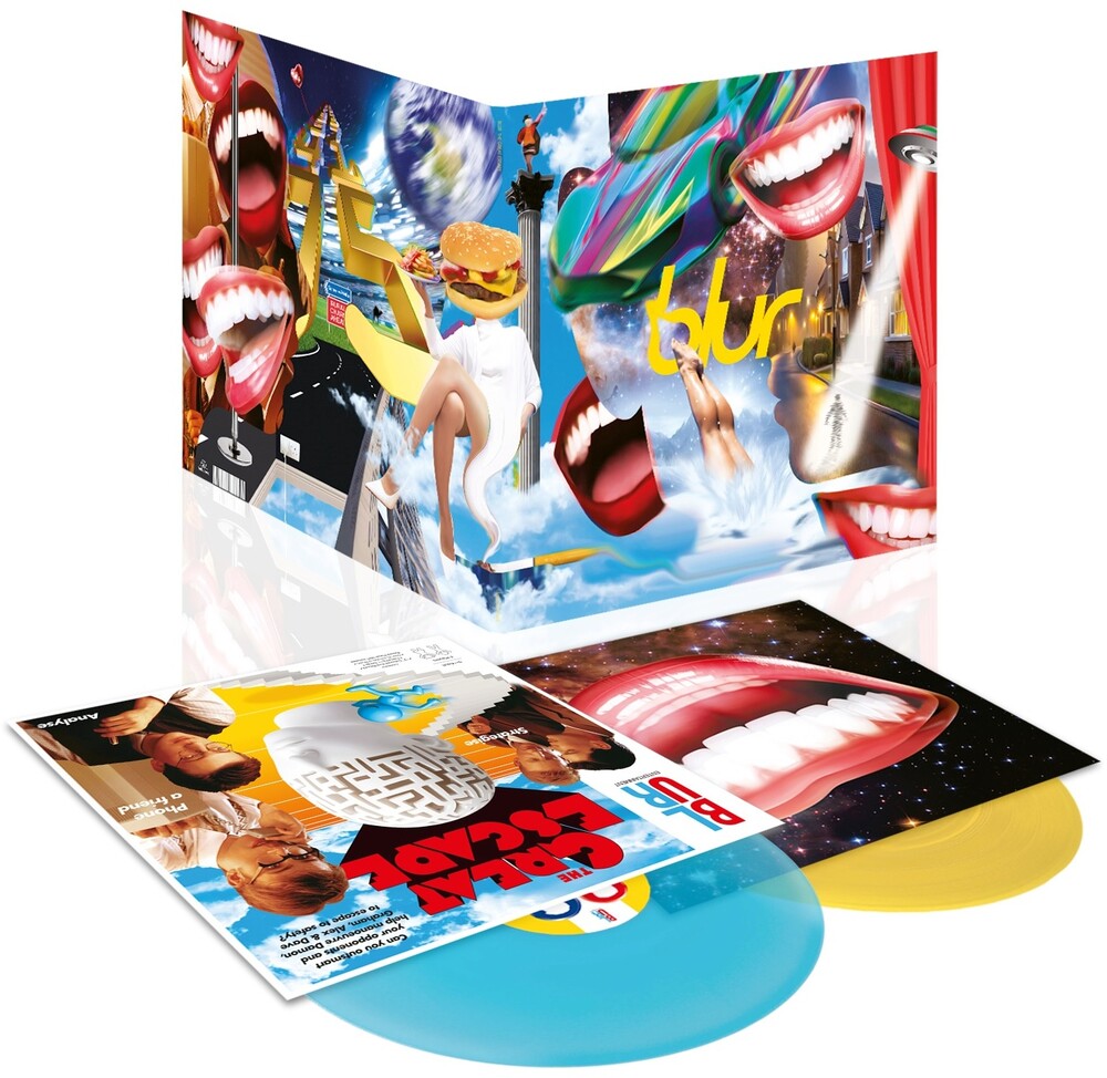 the album cover for Blur - Great Escape (30th Anniversary Edition) [yellow / turquoise vinyl]