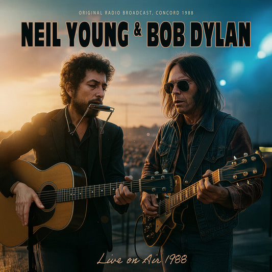 the album cover for Bob Dylan / Neil Young - Live On Air 1988 [Brown]