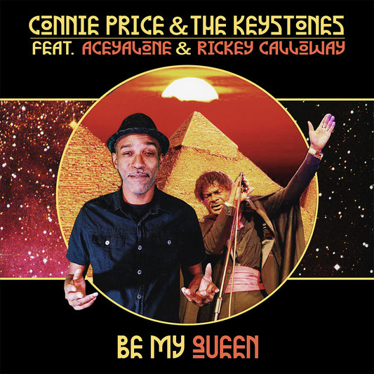 the album cover for Connie Price & The Keystones ft. Aceyalone & Rickey Calloway - Be My Queen b/w Be My Queen (Instrumental) [Purple with Black & White Splatter]