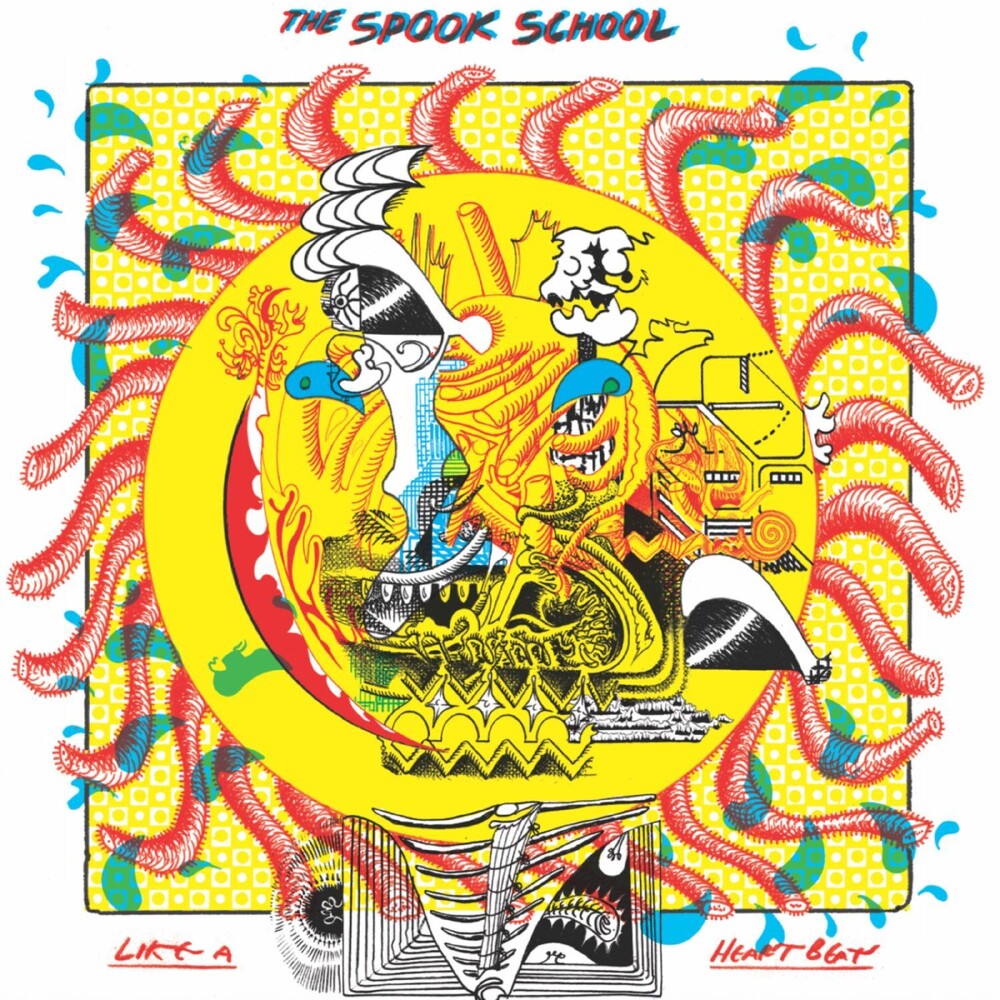 the album cover for Spook School - Like A Heartbeat - Blue & Yellow Splatter Vinyl